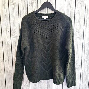 Joe Fresh Womens Knit Sweater Green Pullover Fisherman Boho Size SMALL